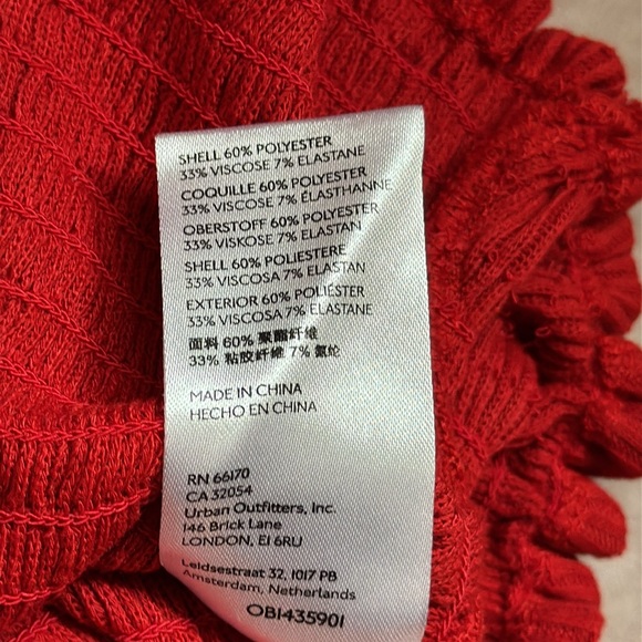 Anthropologie Red Top Womens Medium Square Neck Smocked Bishop Sleeves Cropped - Picture 10 of 10